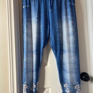 Blue Floral Embroidered Women's leggings